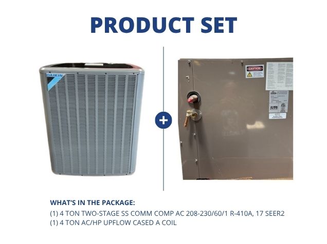 4 Ton Two-Stage SS Comm Comp AC 208-230/60/1 R-410A, 17 SEER2 with 4 Ton AC/HP Upflow Cased A Coil