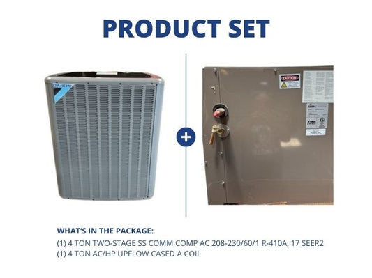 4 Ton Two-Stage SS Comm Comp AC 208-230/60/1 R-410A, 17 SEER2 with 4 Ton AC/HP Upflow Cased A Coil