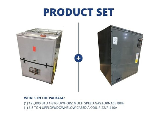 125,000 BTU 1-Stg Up/Horz ECM Multi Speed Gas Furnace 80% and 3.5 Ton Up/Down Cased A Coil, R-410A