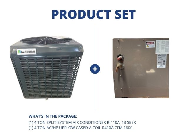 4 Ton Split-System Air Conditioner R410A, 13 SEER and 4 Ton AC/HP Upflow Cased A Coil R410A CFM 1600