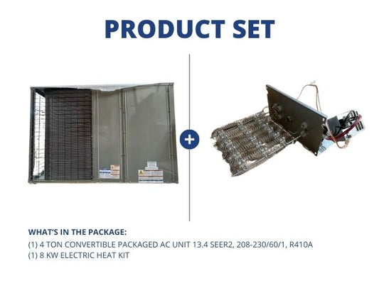 4 Ton Convertible Packaged AC Unit 13.4 SEER2, 208-230/60/1, R410A with 8 KW Electric Heat Kit