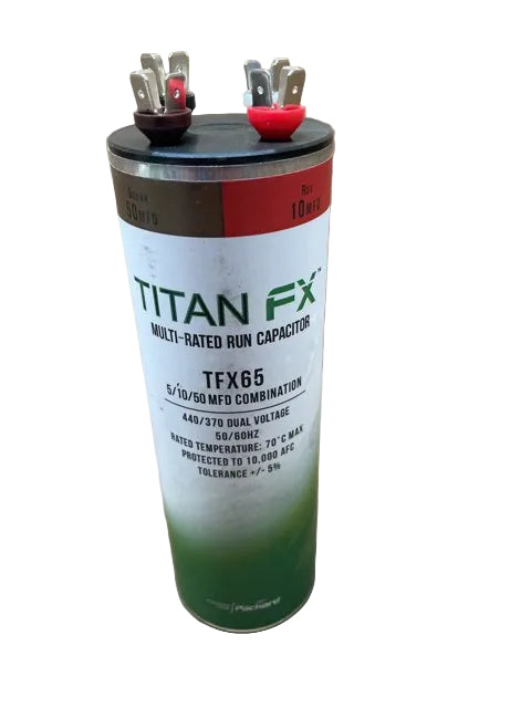 370/440 Vac, 65 MFD (5/10/50), 50/60 Hz, Multi-Rated Round Capacitor