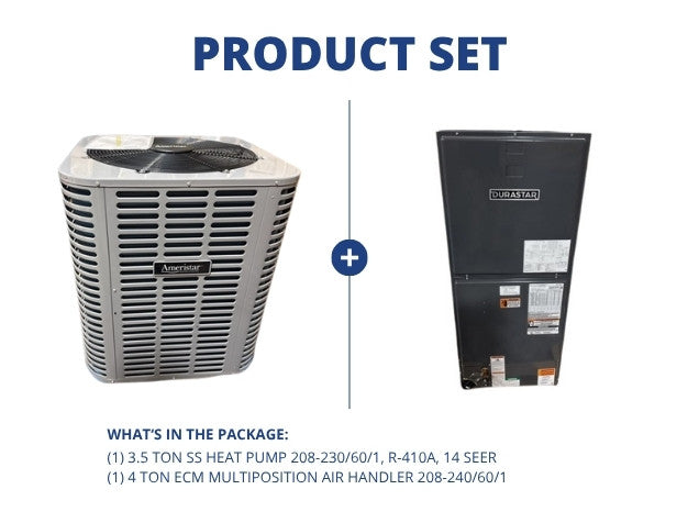 3.5 Ton SS Heat Pump 208-230/60/1 R410A 14 SEER and 4 Ton ECM Multiposition Air Handler 208-240/60/1