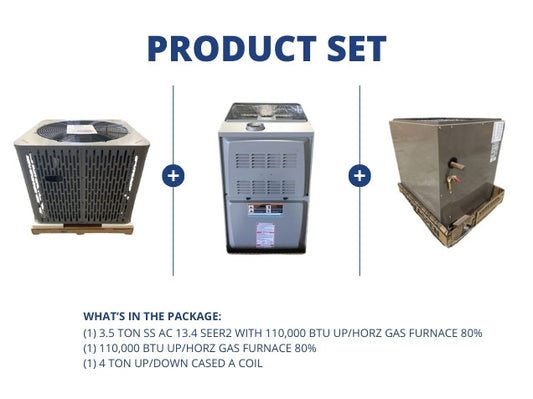 3.5 Ton SS AC 13.4 SEER2 with 110,000 BTU Up/Horz Gas Furnace 80% with 4 Ton Up/Down Cased A Coil