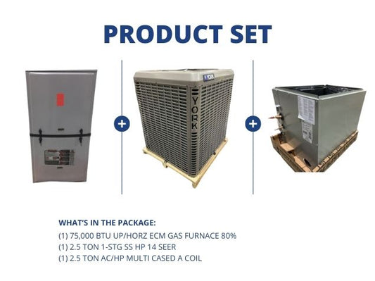 75,000 BTU Up/Horz Gas Furnace 80%, 2.5 Ton 1-Stg SS HP 14 SEER and 2.5 Ton AC/HP Multi Cased A Coil