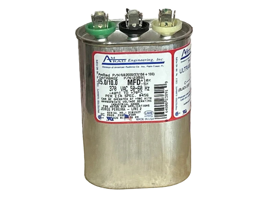 370 Vac, 15+10MFD 50/60 Hz, Oval Capacitor