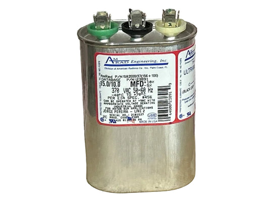 370 Vac, 15+10MFD 50/60 Hz, Oval Capacitor
