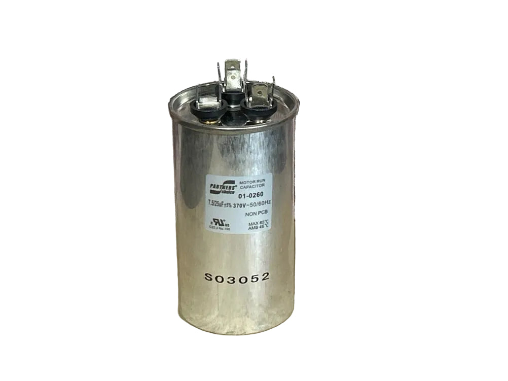 370 Vac, 25+7.5MFD 50/60 Hz, Round Capacitor