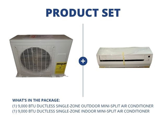 Conjunto de aire acondicionado minisplit inverter de zona única sin conductos de 9000 Btu, 16 SEER 208-230/60/1 R-410A