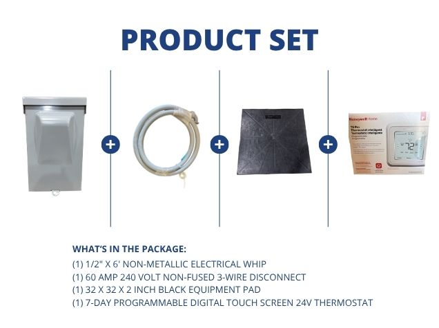 1/2" X 6' Electrical Whip with 60A 240V 3-Wire Disconnect, Black Equipment Pad and 24V Thermostat