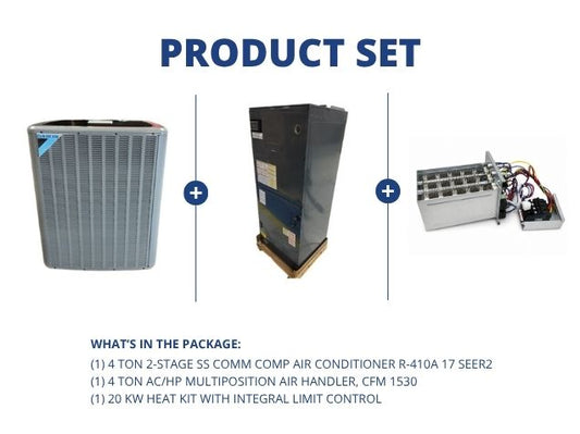 4 Ton Comm Comp AC R410A 17 SEER2, 4 Ton AC/HP Multi Air Handler, 20kW Heat w/Integral Limit Control