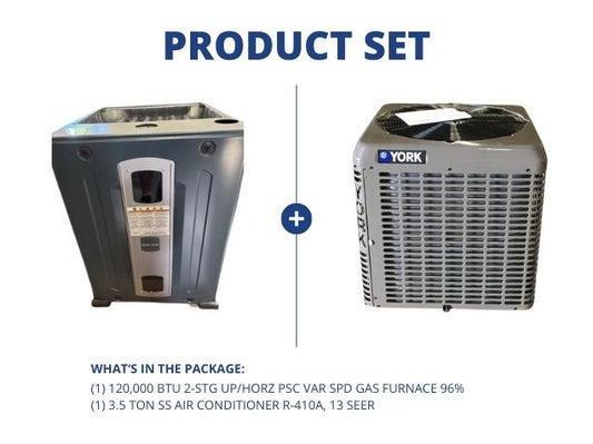 120,000 BTU 2-Stg Up/Horz PSC Var Spd Gas Furnace 96% and 3.5 Ton SS Air Conditioner R-410A, 13 SEER