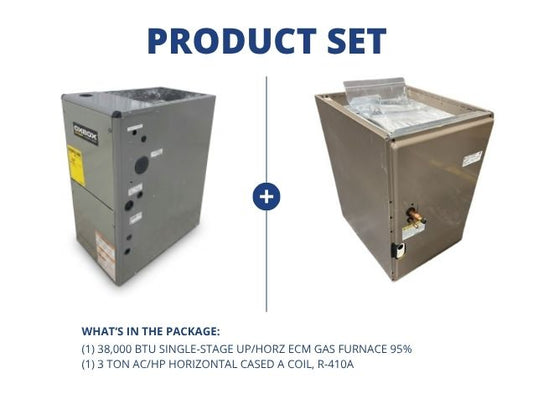 38,000 BTU Single-Stage Up/Horz ECM Gas Furnace 95% with 3 Ton AC/HP Horizontal Cased A Coil, R-410A