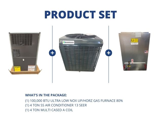 100,000 BTU Ultra Low NOx Up/Horz Gas Furnace 80%, 4 Ton SS AC 13 SEER with 4 Ton Multi Cased A Coil