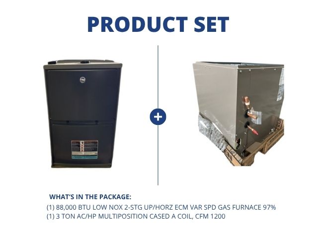 88,000 BTU Low NOx 2-Stg Up/Horz Var Spd Gas Furnace 97% with 3 Ton AC/HP Multiposition Cased A Coil