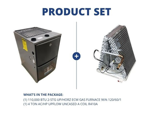 110,000 BTU 2-Stg Up/Horz ECM Gas Furnace 96% 120/60/1 with 4 Ton AC/HP Upflow Uncased A Coil, R410A