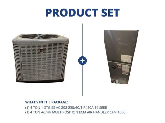 4 Ton 1-Stg SS AC 208-230/60/1 R410A 14 SEER with 4 Ton AC/HP Multiposition ECM Air Handler CFM 1600
