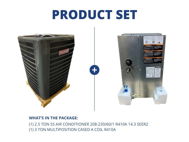 2.5 Ton SS Air Conditioner 208-230/60/1 R410A 14.3 SEER2 with 3 Ton Multiposition Cased A Coil R410A