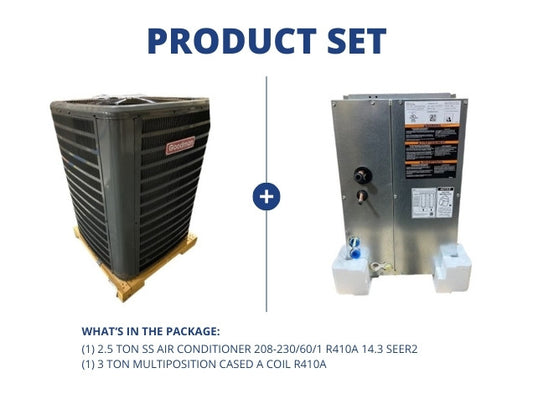 2.5 Ton SS Air Conditioner 208-230/60/1 R410A 14.3 SEER2 with 3 Ton Multiposition Cased A Coil R410A