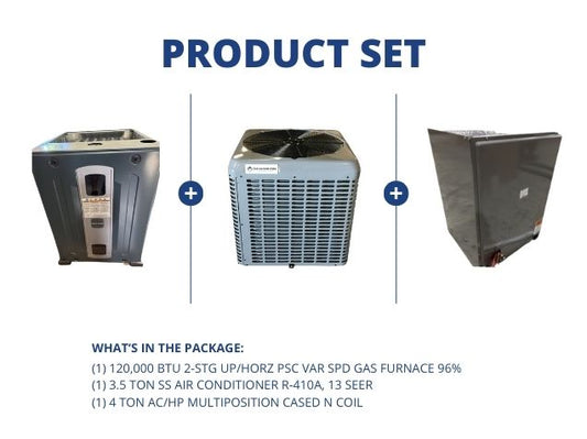 120,000 BTU Up/Horz Gas Furnace 96%, 3.5 Ton SS AC R-410A 13 SEER and 4 Ton AC/HP Multi Cased N Coil