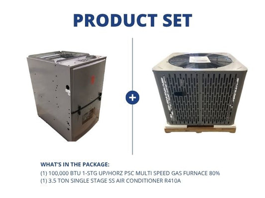 100,000 BTU 1-Stg Up/Horz ECM Multi Speed Gas Furnace 80% and 3.5 Ton 1-Stg SS Air Conditioner R410A