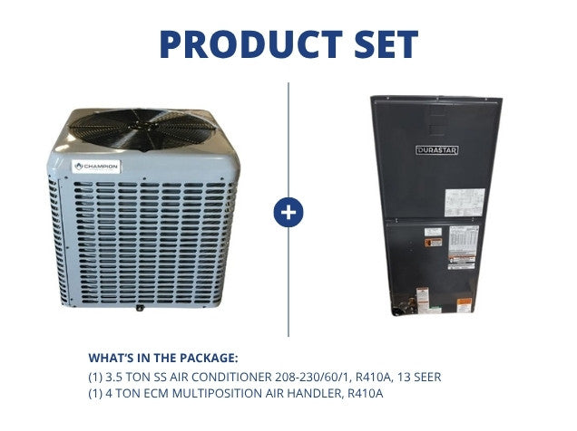 3.5 Ton SS Air Conditioner 208-230/60/1 R410A 13 SEER and 4 Ton ECM Multiposition Air Handler, R410A