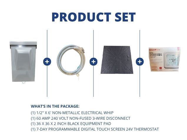 1/2" X 6' Electrical Whip with 60A 240V 3-Wire Disconnect, Black Equipment Pad and 24V Thermostat