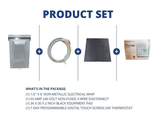 1/2" X 6' Electrical Whip with 60A 240V 3-Wire Disconnect, Black Equipment Pad and 24V Thermostat