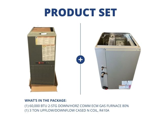 60,000 BTU 2-Stg Down/Horz Comm ECM Gas Furnace 80% with 3 Ton Upflow/Downflow Cased N Coil, R410A