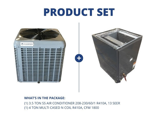 3.5 Ton SS Air Conditioner 208-230/60/1 R410A, 13 SEER with 4 Ton Multi Cased N Coil R410A, CFM 1800