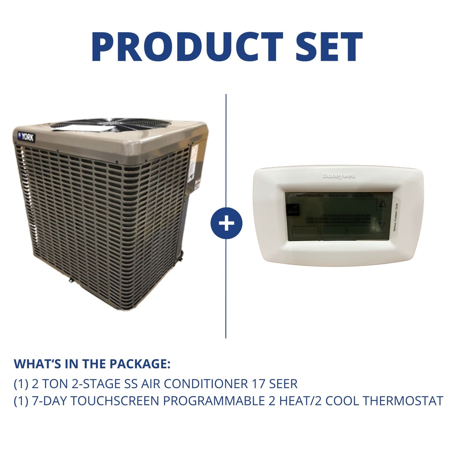 2 Ton 2-Stage SS Air Conditioner 17 SEER and 7-Day Touchscreen Programmable 2 Heat/2 Cool Thermostat