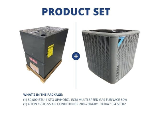 80,000 BTU 1-Stg Up/Horz ECM Multi Speed Gas Furnace 80% and 4 Ton 1-Stg SS AC R410A 13.4 SEER2