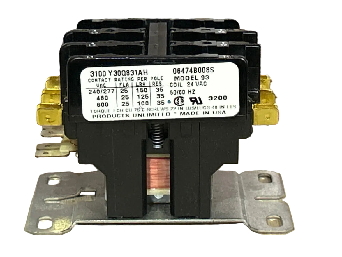 24 V, 50/60 Hz, 25 Amps 3 Pole Contactor