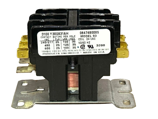 24 V, 50/60 Hz, 25 Amps 3 Pole Contactor