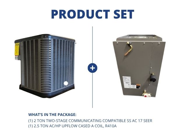 2 Ton Two-Stage Communicating Compatible SS AC 17 SEER with 2.5 Ton AC/HP Upflow Cased A Coil, R410A