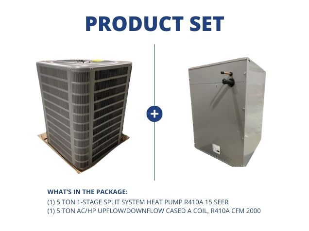 5 Ton 1-Stg SS Heat Pump R410A 15 SEER and 5 Ton AC/HP Upflow/Downflow Cased A Coil, R410A CFM 2000