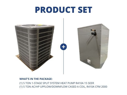 5 Ton 1-Stg SS Heat Pump R410A 15 SEER and 5 Ton AC/HP Upflow/Downflow Cased A Coil, R410A CFM 2000