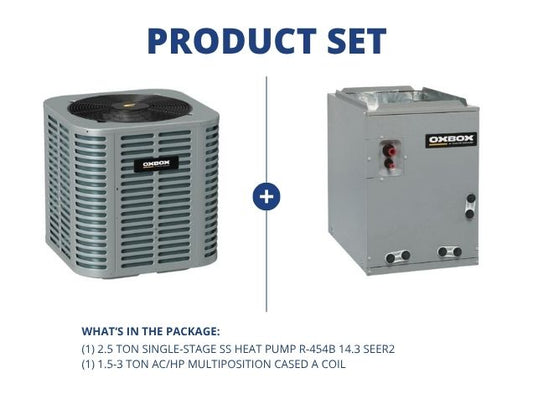 2.5 Ton Single-Stage SS Heat Pump R-454B 14.3 SEER2 with 1.5-3 Ton AC/HP Multiposition Cased A Coil