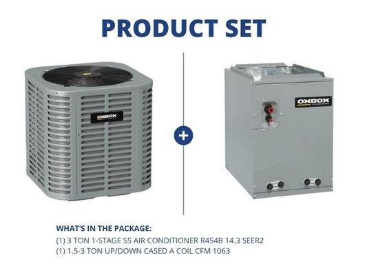 3 Ton 1-Stage SS Air Conditioner R454B 14.3 SEER2 and 1.5-3 Ton AC/HP Up/Down Cased A Coil, CFM 1063