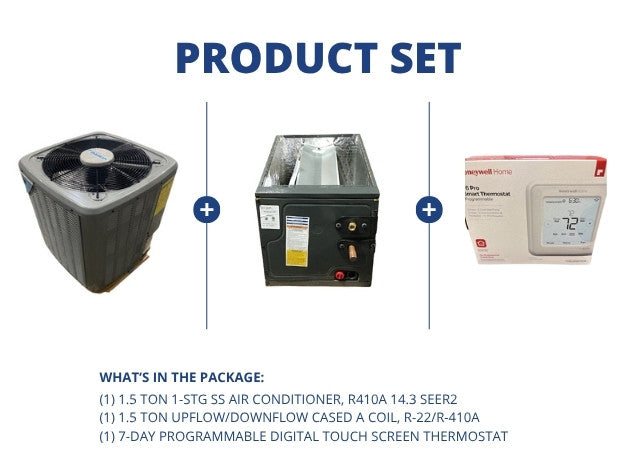 1.5 Ton 1-Stg SS AC R-410A 14.3 SEER2 with 1.5 Ton Up/Down Cased A Coil with Programmable Thermostat