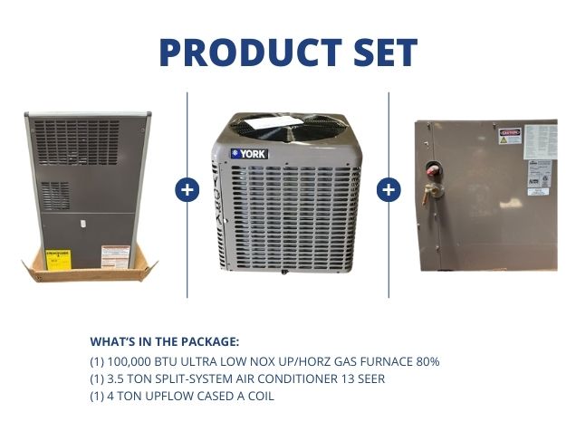 100,000 BTU Ultra Low NOx Up/Horz Gas Furnace 80%, 3.5 Ton SS AC 13 SEER, 4 Ton Upflow Cased A Coil
