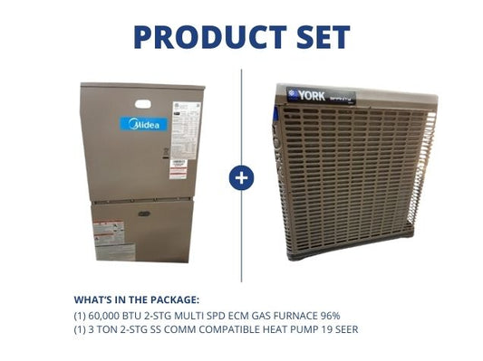 60,000 BTU 2-Stg Multi Spd ECM Gas Furnace 96% with 3 Ton 2-Stg SS Comm Compatible Heat Pump 19 SEER