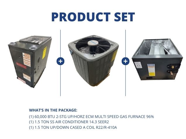 60,000 BTU 2-Stg Up/Horz Gas Furnace 96%, 1.5 Ton SS AC 14.3 SEER2 with 1.5 Ton Up/Down Cased A Coil