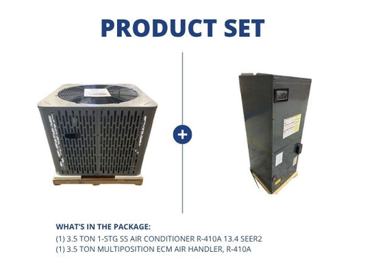 3.5 Ton 1-Stg SS Air Conditioner R-410A 13.4 SEER2 and 3.5 Ton Multiposition ECM Air Handler, R-410A
