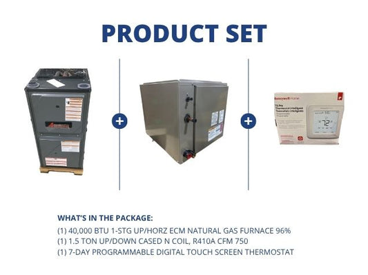 40,000 BTU 1-Stg Up/Horz Natural Gas Furnace 96% and 1.5 Ton Up/Down Cased N Coil and 24V Thermostat