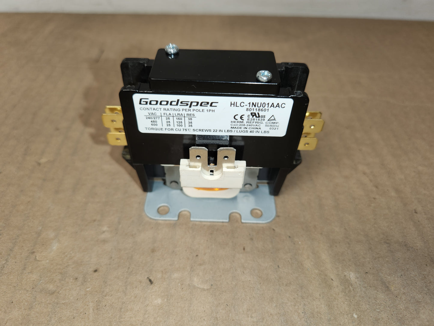 Contactor 1-Pole, Coil Voltage:208/240 VAC, 25Amp Fla,