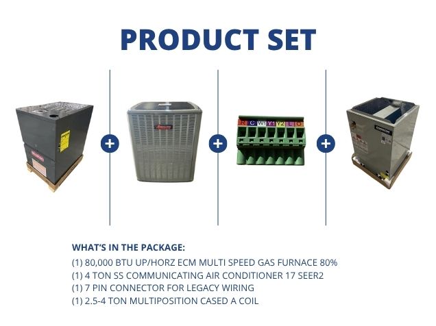 80,000 BTU Up/Horz Gas Furnace 80%, 4 Ton Comm AC 17 SEER2, 7 Pin Connector and 2.5-4 Ton Multi Coil