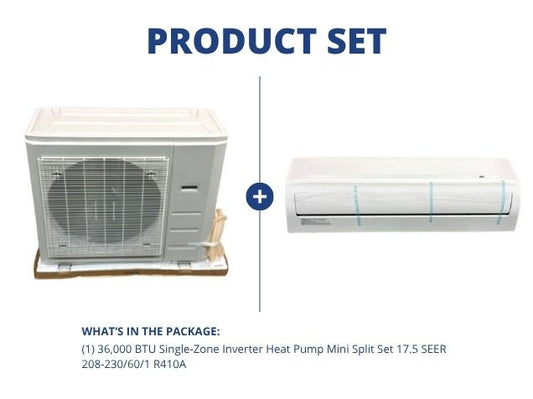 36,000 BTU Single-Zone Inverter Heat Pump Mini Split Set 17.5 SEER 208-230/60/1 R410A