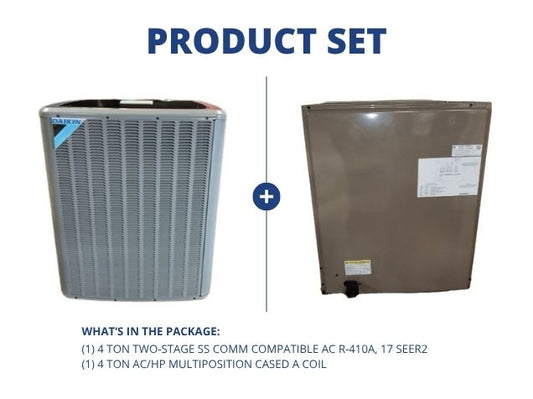 4 Ton Two-Stage SS Comm Compatible AC R-410A, 17 SEER2 with 4 Ton AC/HP Multiposition Cased A Coil