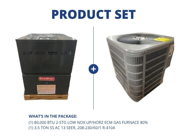 80,000 BTU 2-Stg Low Nox Up/Horz ECM Gas Furnace 80% with 3.5 Ton SS AC 13 SEER, 208-230/60/1 R-410A